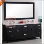 Rubber wood Bathroom vanity with marble top and framed mirror