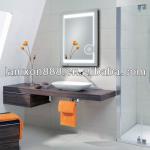 Lighted bathroom mirror with magnifier
