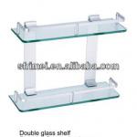 Wall Mounted Double Tier Bathroom Glass Shelf Wire Rack Shelf Strong Space Aluminum And Glass Material Factory Price KL-7009