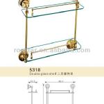 Brass bathroom gold plated double glass shelf (5318)
