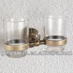 Toilet accessory double bathroom glass and brass cup holder-7612