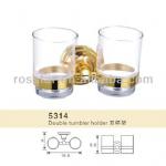 bathroom Golden plated double cup tumbler holder-5314
