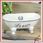 White Glaze Decal Ceramic mini Bathtub Soap Dish-BSL294-6-E052