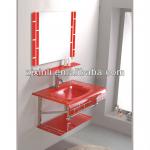 High Quality Bathroom Tempered Glass Painting Glass Basin, Red Color Glass with Stainless Steel Holder-X6188