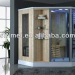 1800*1800*2150mm Radio CD Connection Acrylic Dry&amp;Wet Solid Wood Steam Room Panel With Transom Windows Steam Shower Room K-7122-K-7122
