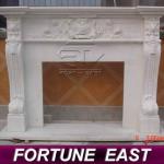 Carved European Style Natural White Marble Fireplace Mantel-FE