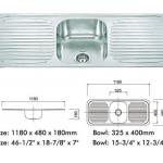 SUS304 Stainless Steel Sink Single Bowl with Double Draining Board-C01