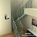 Customized curved staircase with stainless steel handrail-HS-C04