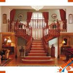 T-shaped solid wood double winder stairs with georigian spindles and newels D-end bottom tread/step make to order-HW-ST-005