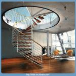 wood tread stainless steel rod handrail spiral staircase-STS-1647