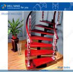 2014 Glass wood stairs Staircase with wooden tread and steel rod-0812