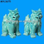 Pottery Jade Green Foo Dog Statue For Garden-MYL3675