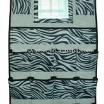 Foldable Zebra-stripe pattern Non-woven fabric hanging wall pocket storage organizer with mirror(Sticker nickel plating corns) YM60065