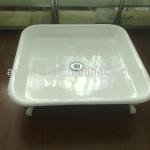 square enameled cast iron shower pan of base with clawfeet