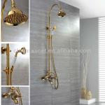 Wall Mount Golden Finish Brass Rainfall Shower Faucet Sets QH9002G