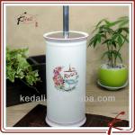 white glaze colored decal ceramic toilet brush and holder set