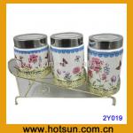 3 pcs flat-top sealed can flotal print ceramic product 2Y019