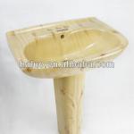 New design Barthroom washig ceramic cheap wooden pattern pedestal basin