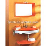 High Quality Tempered Glass Bathroom Washbasin, Nacarat Color Glass with Stainless Steel Holder