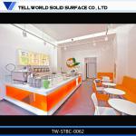 Pure white counter top&amp;orange colored side artificial marble counter bar