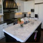White Marble prefab island kitchen countertops