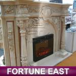 Indoor Beige Hand-carved Marble Fireplace
