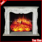 Elegant natural indoor white stone fireplace
