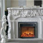 Natural White Marble Floral Fireplace Mantel-HT-H-BL044