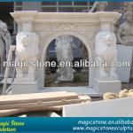 indoor fireplace mantel with lions-FP0-42