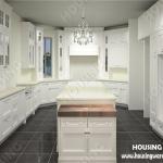 White curved kitchen design, classic white customized kitchen cabinets, free kitchen design