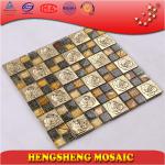 golden decorative wall tile with stainless steel anaglyph rose mix gold foil mosaic