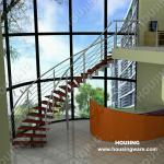 Modern stainless steel curved stair / staircase solid wood tread