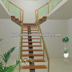 indoor stainless steel glass railing staircase with wood tread/step