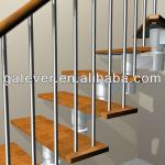 indoor stainless steel rod bar railing staircase with wood tread/step