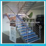 U shaped stainless steel tempered glass staircase