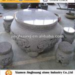 outdoor round stone garden table and benches