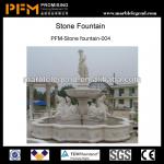 Big white stone travertine fountain with roman man sculpture
