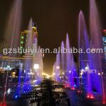Large scale outdoor water music fountain in front of shopping mall
