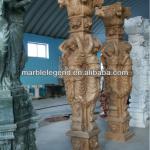 Full hand carved beige marble column with woman statue