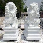 hand carved marble roaring lions