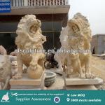 School Entrance Yellow Marble Lions with Ball