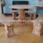 sunset marble round table and curving bench