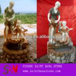 SBN-FN7-339 Green and peach marble stone kid and lady fountain