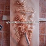 Handcarved sunset red floral marble wall relief