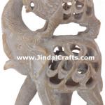 Elephant Lion Fight-Hand Carved Soft Stone Figurines Home Decoration Stone Craft