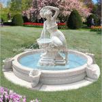 White marble garden water fountain with beautiful girl statues