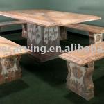 Sunset red garden stone table and benches carving