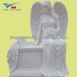 Hand Carved White Marble Angel Tombstone-TBS58