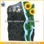 Beautiful Sunflower Engraving Olive Green Granite Ledger Gravestones