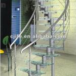 Curved staircase of tempered glass floor C-S-002